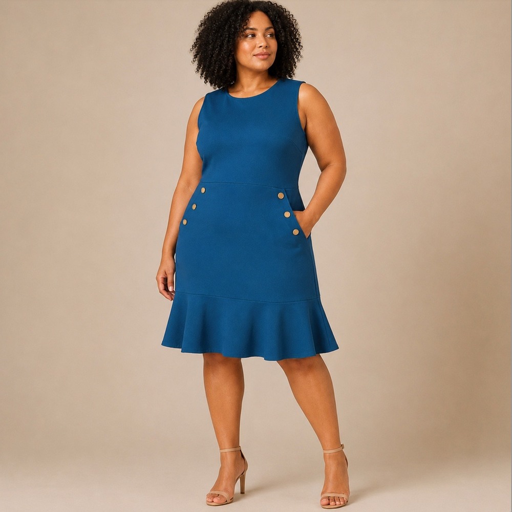 LOFT Teal Sheath Dress 18 Ruffle Hem Pockets Sleeveless Autumn Wedding Guest NWT